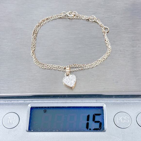 Vintage Sterling Silver 925 Cubic Zirconia Pave Heart Pendant Necklace 16"-17" - Picture 6 of 6